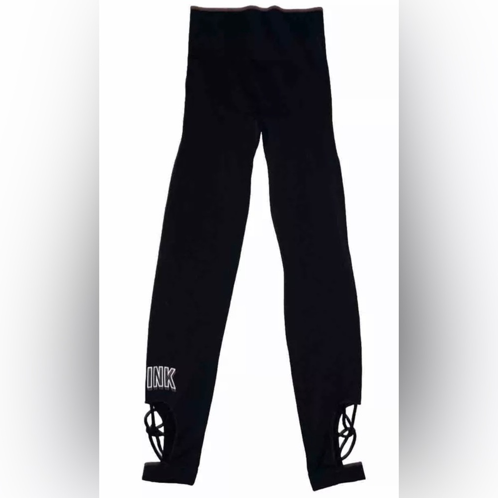 Victoria's Secret PINK Ultimate Black Leggings XS Ladder Calf Cutout Gym Workout